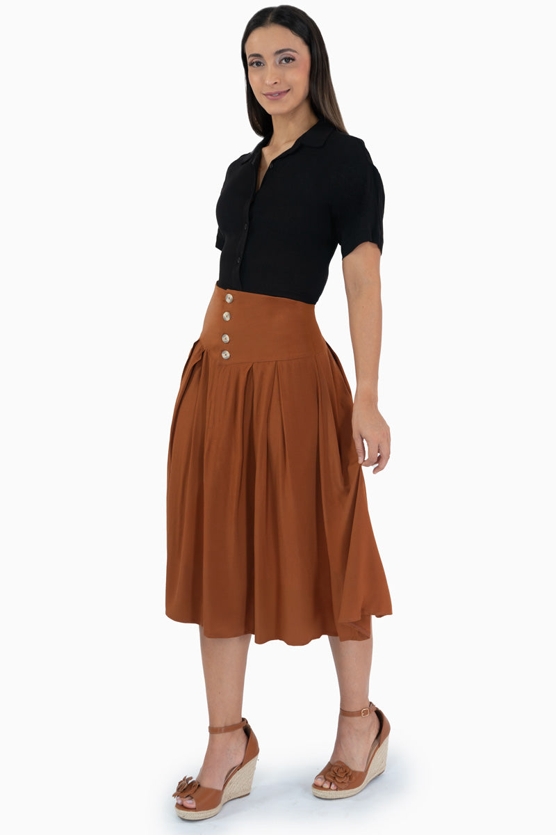 Falda maxi lisa con botones y tablones