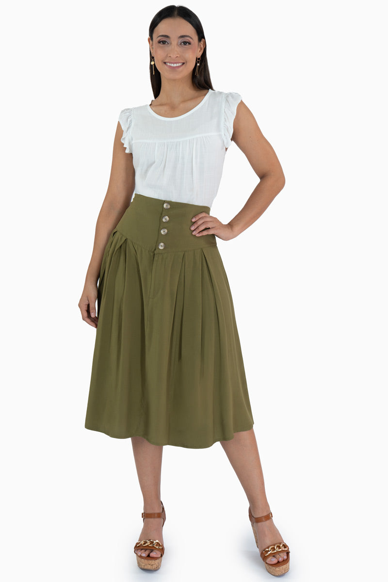 Falda maxi lisa con botones y tablones