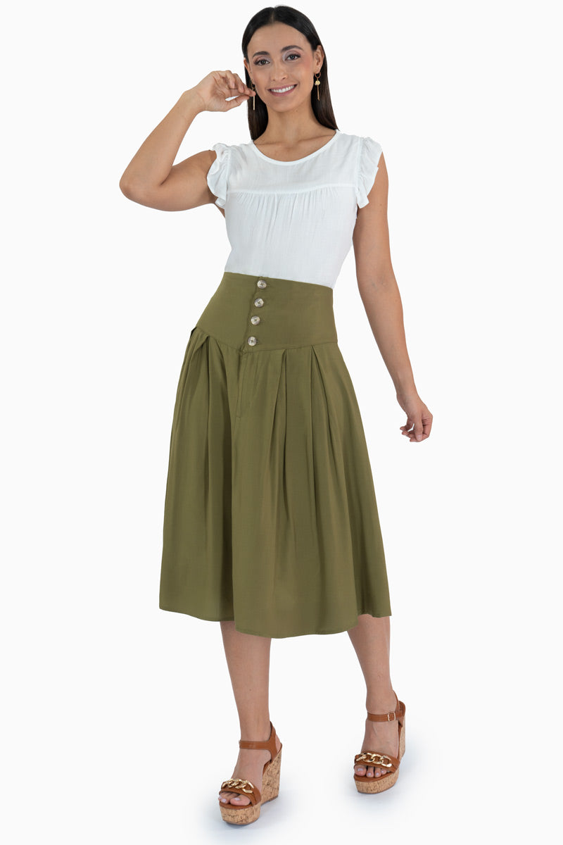 Falda maxi lisa con botones y tablones
