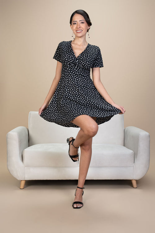 Vestido cruzado ditsy manga corta