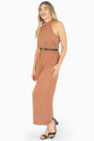 Jumpsuit halter con cinturón y escote en espalda