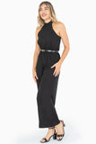 Jumpsuit halter con cinturón y escote en espalda