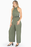Jumpsuit halter con cinturón y escote en espalda
