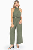 Jumpsuit halter con cinturón y escote en espalda