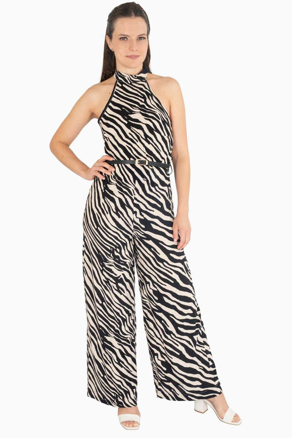 Jumpsuit halter animal print con cinturón