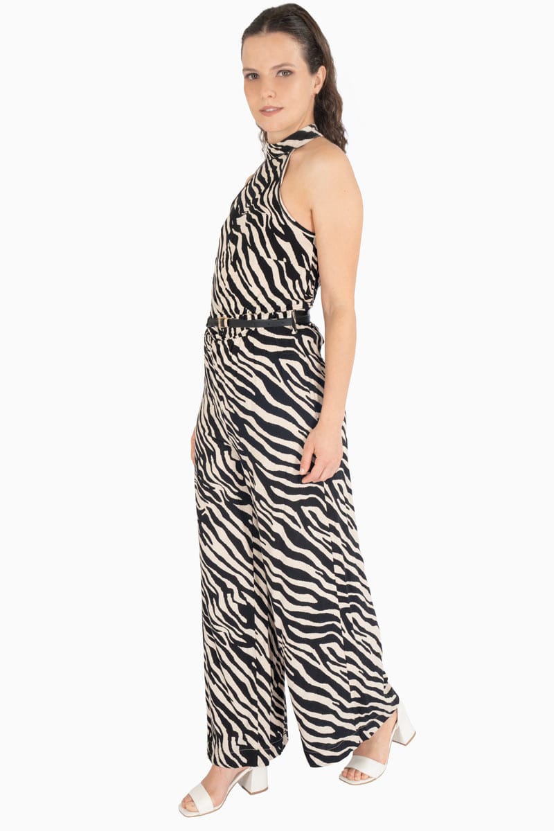 Jumpsuit halter animal print con cinturón