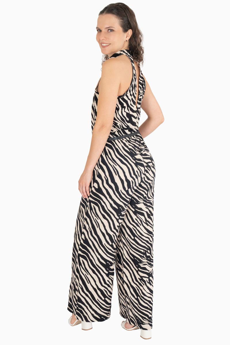 Jumpsuit halter animal print con cinturón