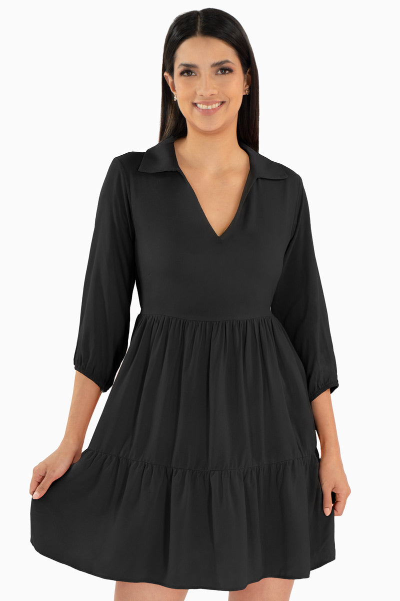 Vestido con olanes manga 3/4