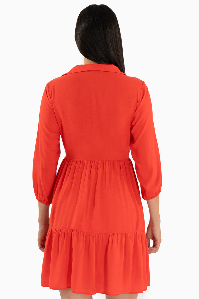 Vestido con olanes manga 3/4