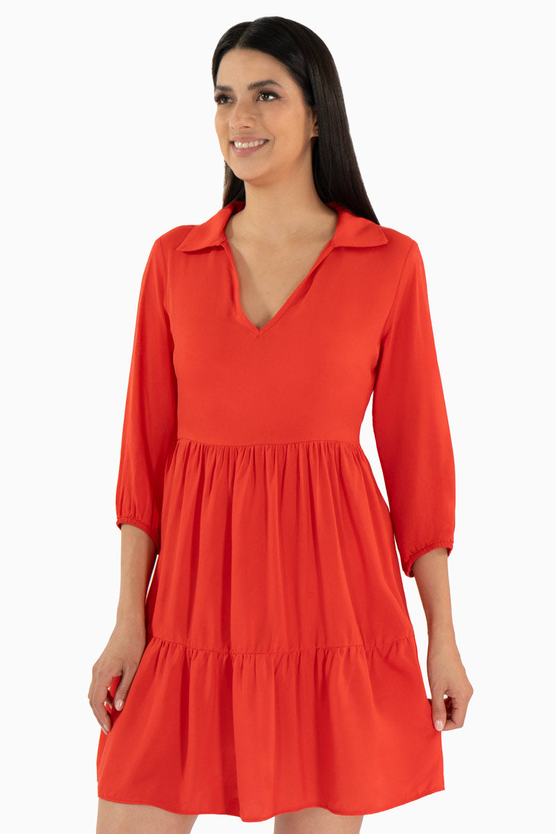 Vestido con olanes manga 3/4