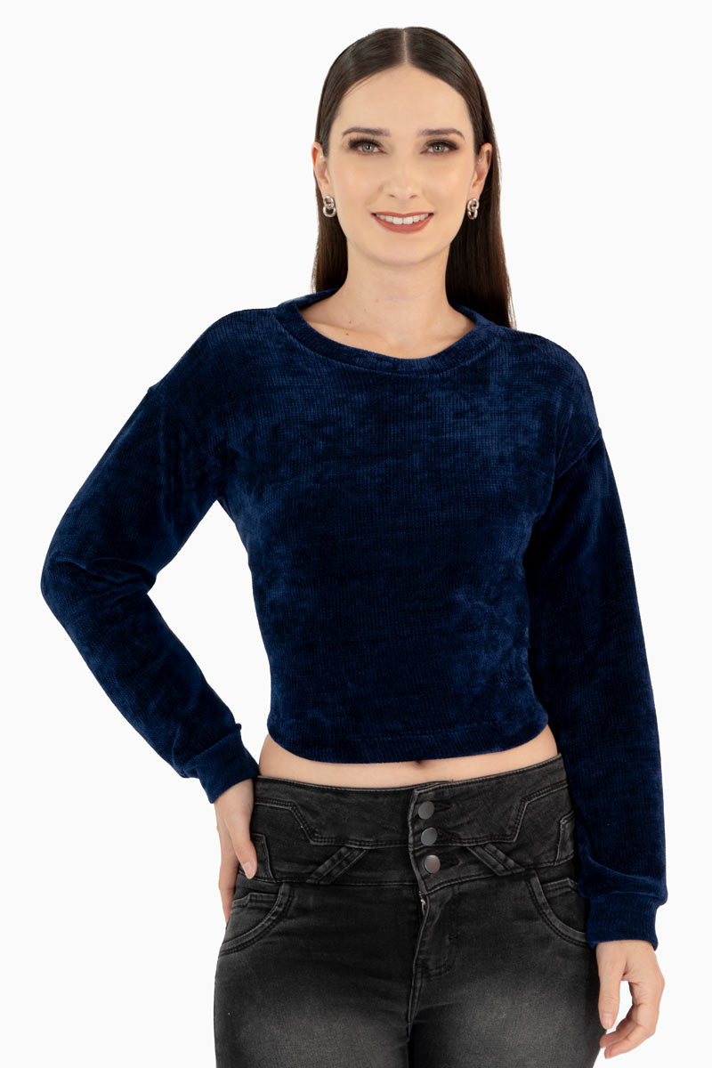 Sudadera crop lisa cuello redondo