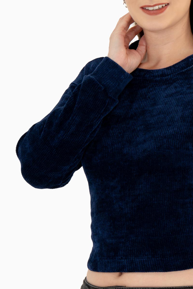 Sudadera crop lisa cuello redondo