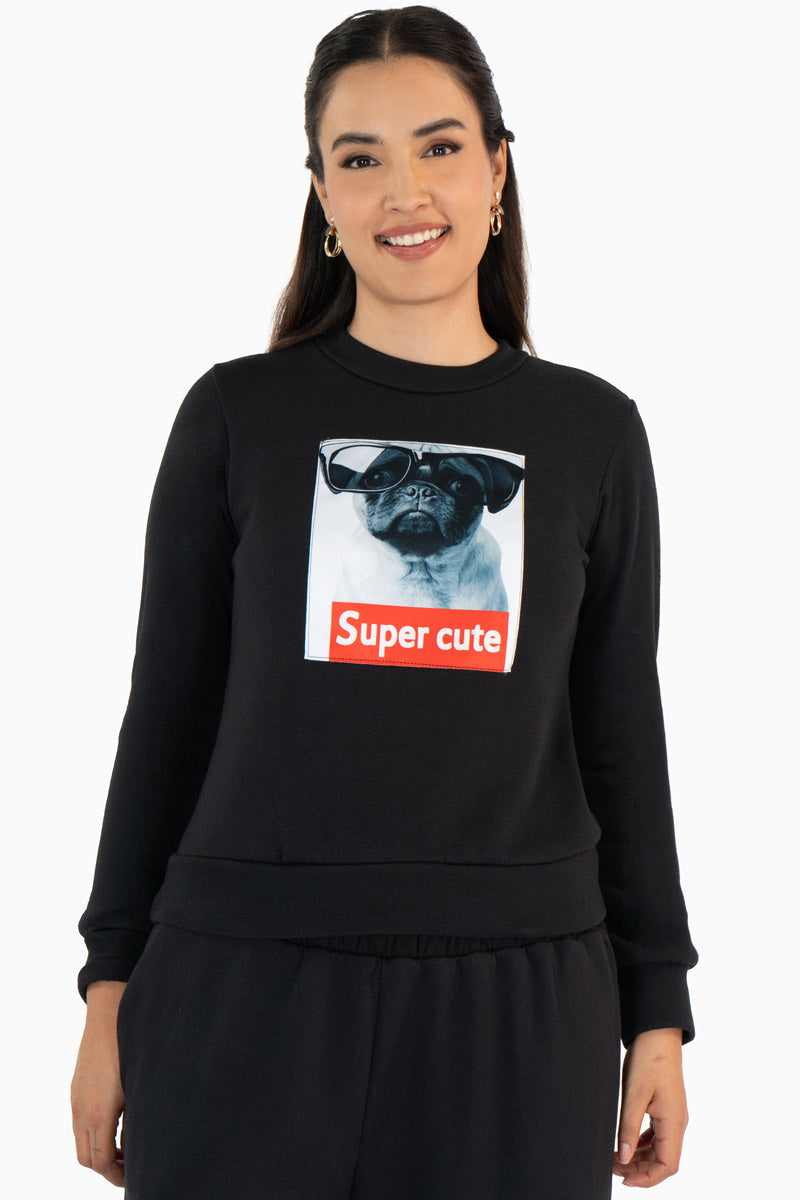 Sudadera básica con estampado "super cute"
