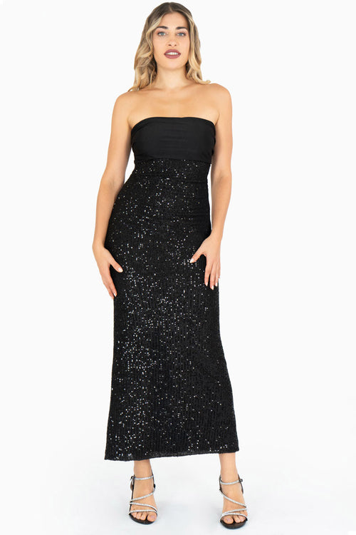 Vestido strapless largo brillante
