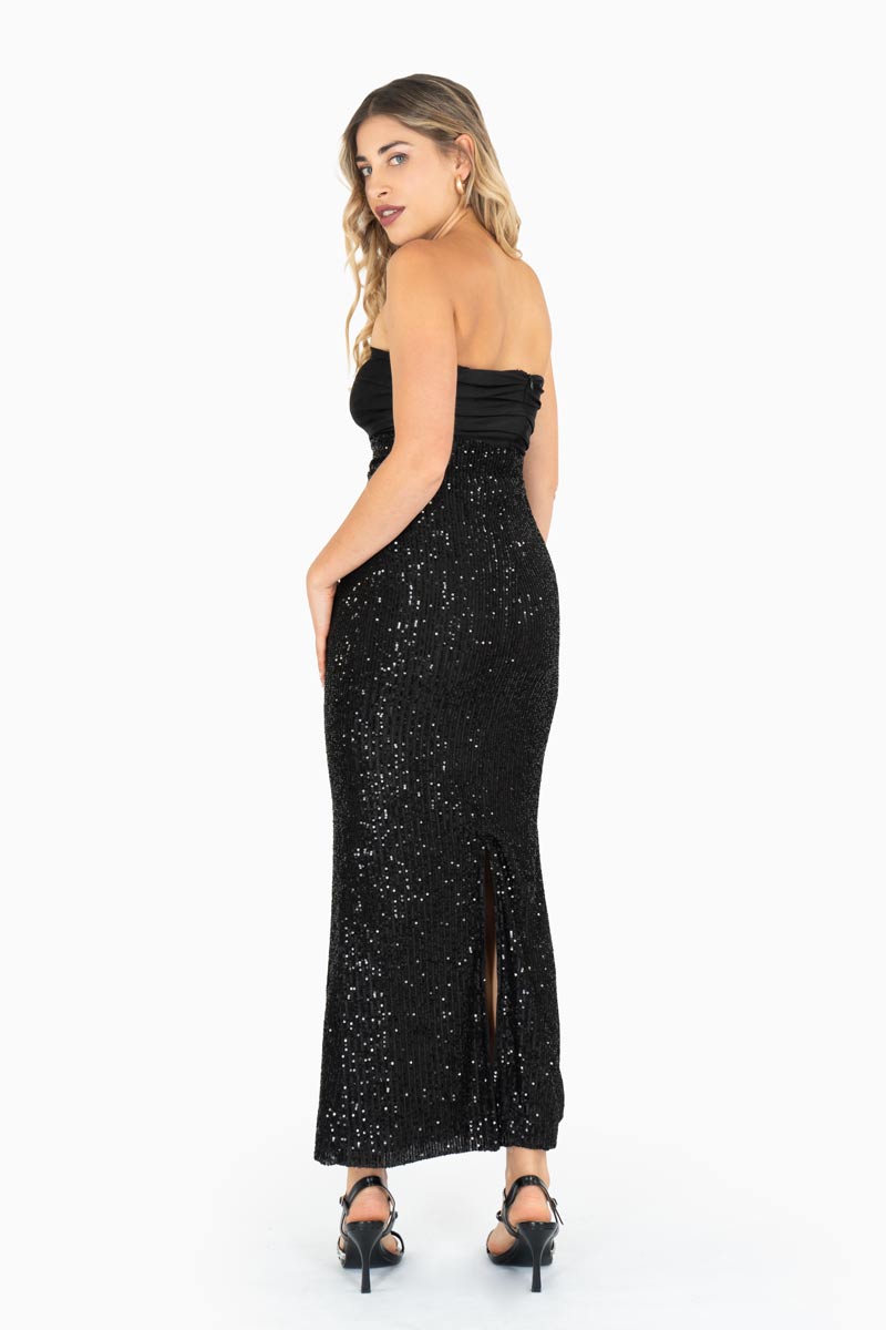 Vestido strapless largo brillante