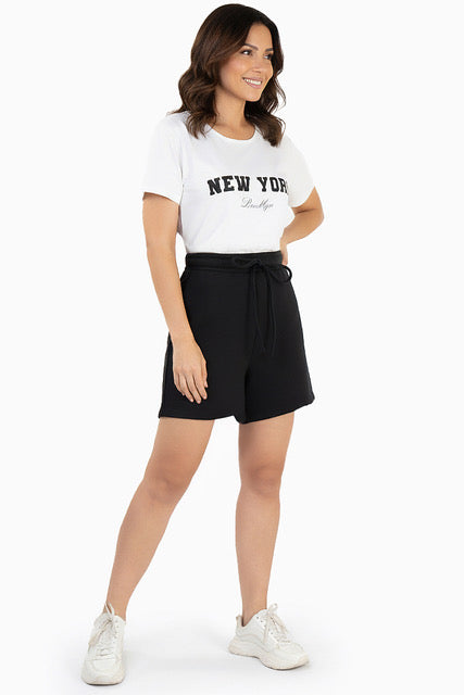 Short negro casual para mujer con cintura ajustable