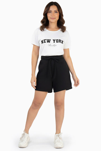 Short negro casual para mujer con cintura ajustable