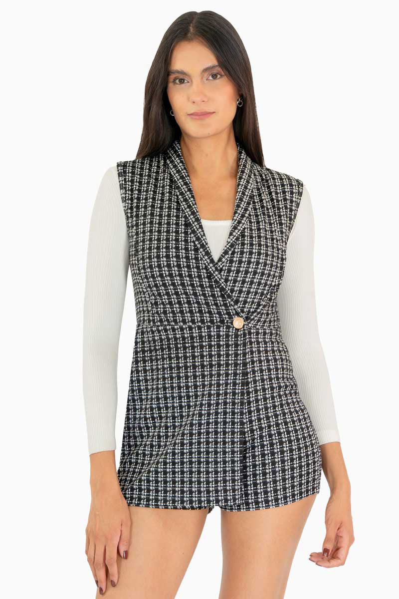 Shortsuit cruzado tipo tweed