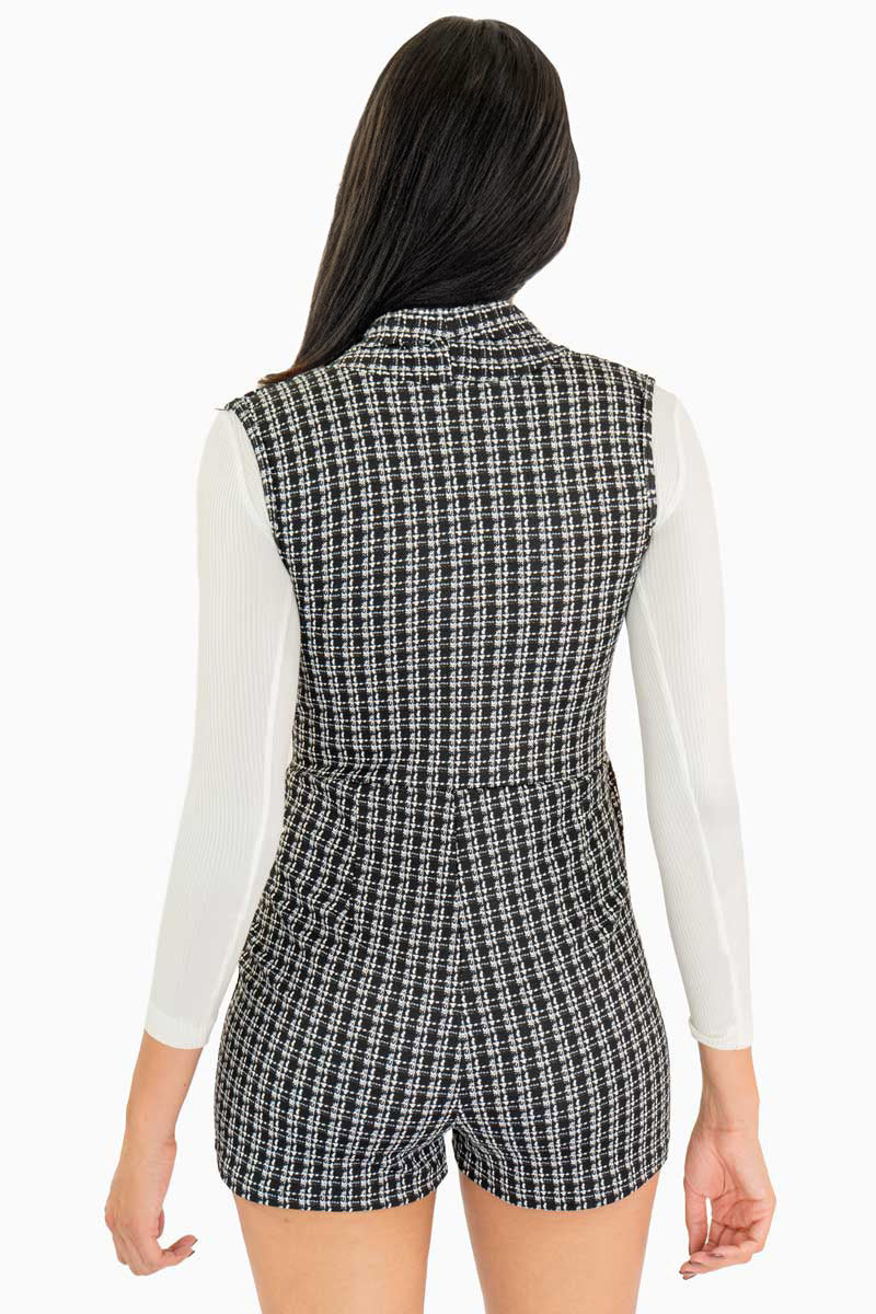 Shortsuit cruzado tipo tweed