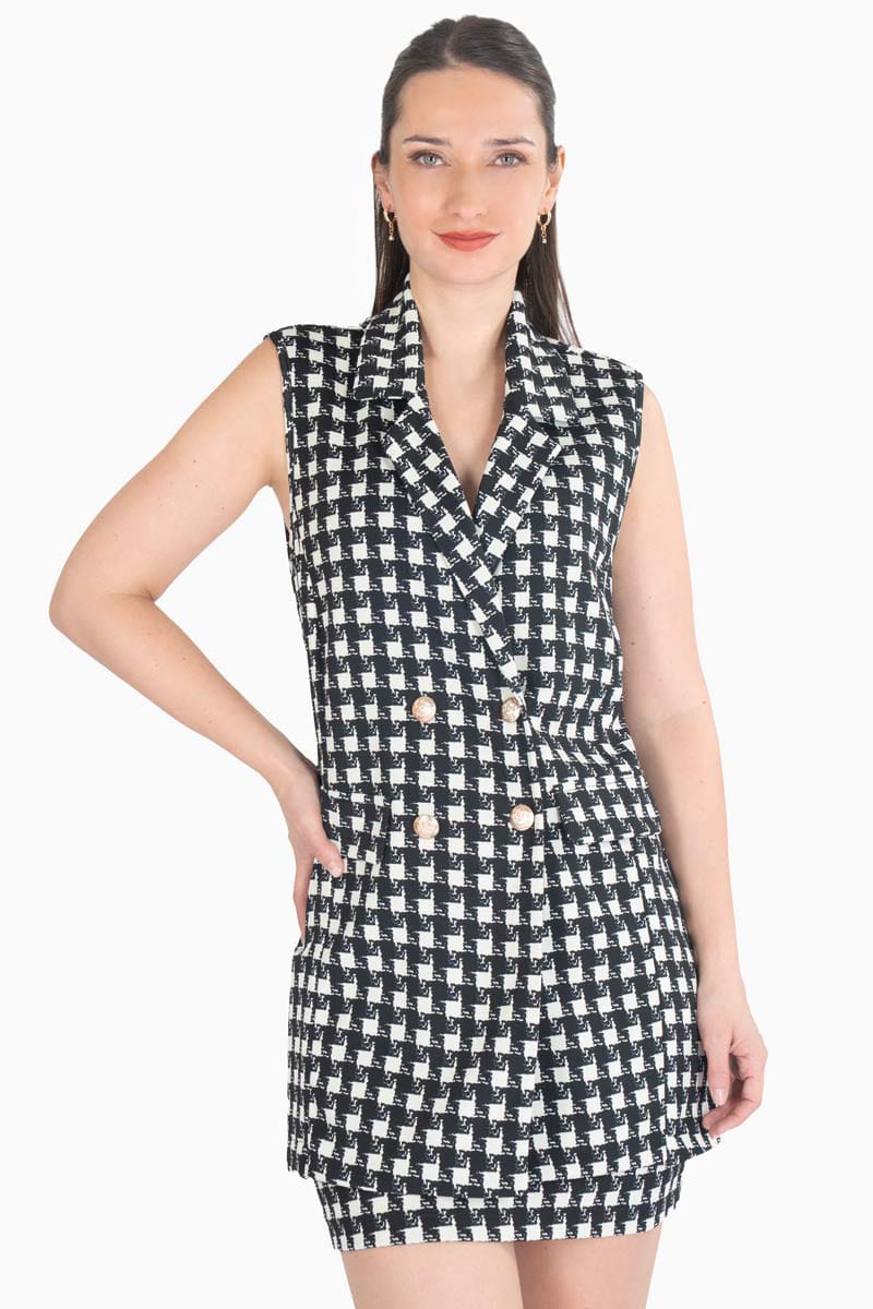 Conjunto de chaleco y falda pata de gallo