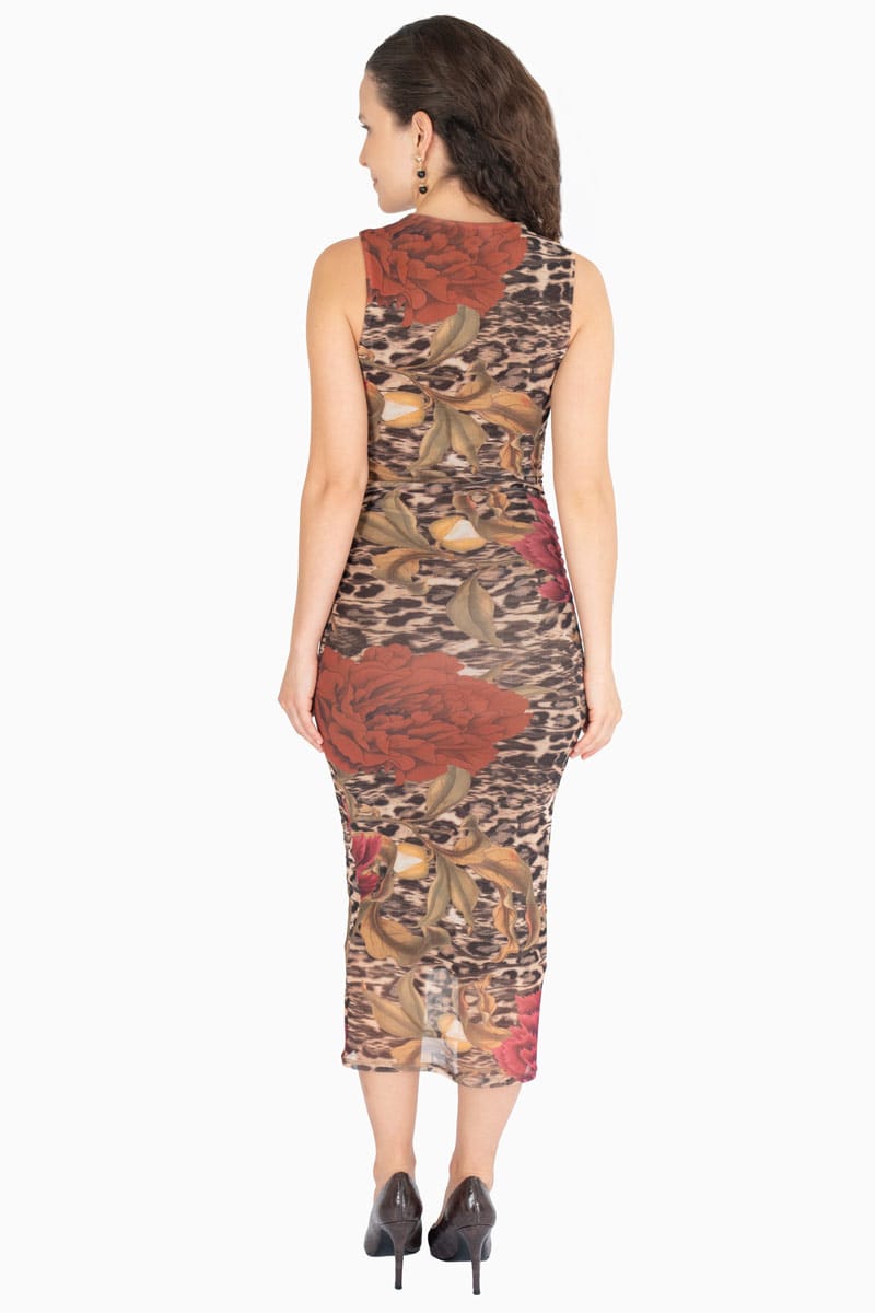 Vestido estampado mesh sin manga