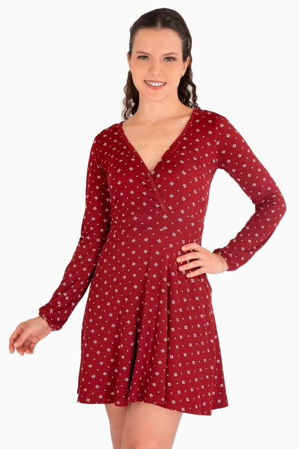 Vestido manga larga escote con cruce