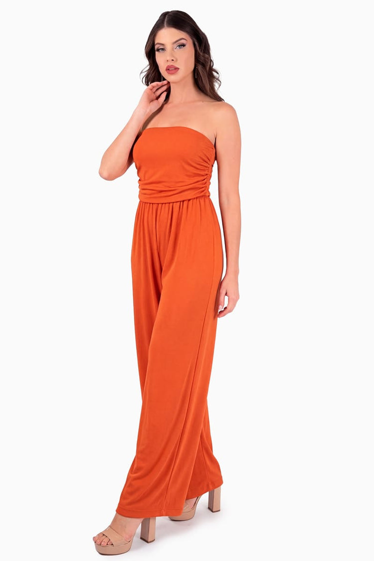 Jumpsuit strapless con plisado