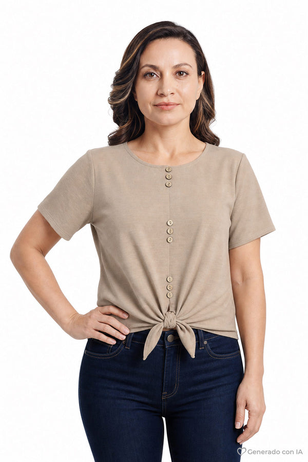 Blusa con nudo y botones manga corta