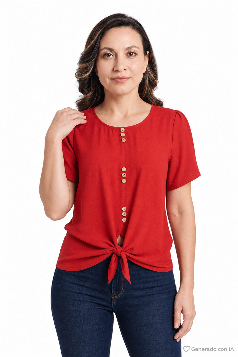 Blusa con nudo y botones manga corta
