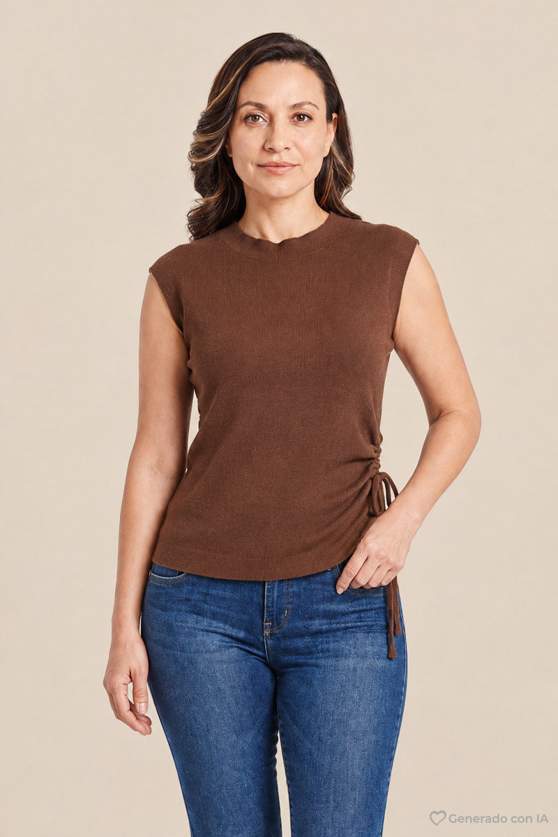 Blusa tejida sin manga con amarre en costado