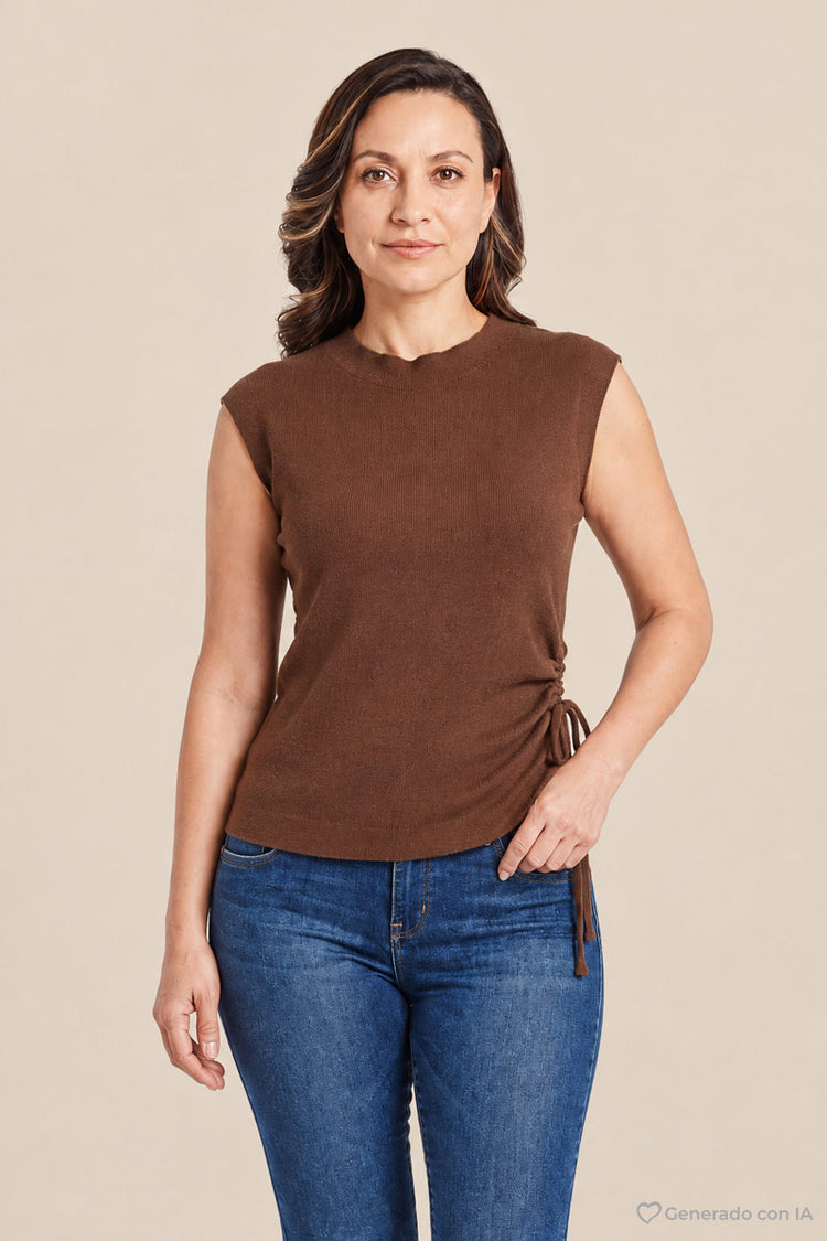 Blusa tejida sin manga con amarre en costado