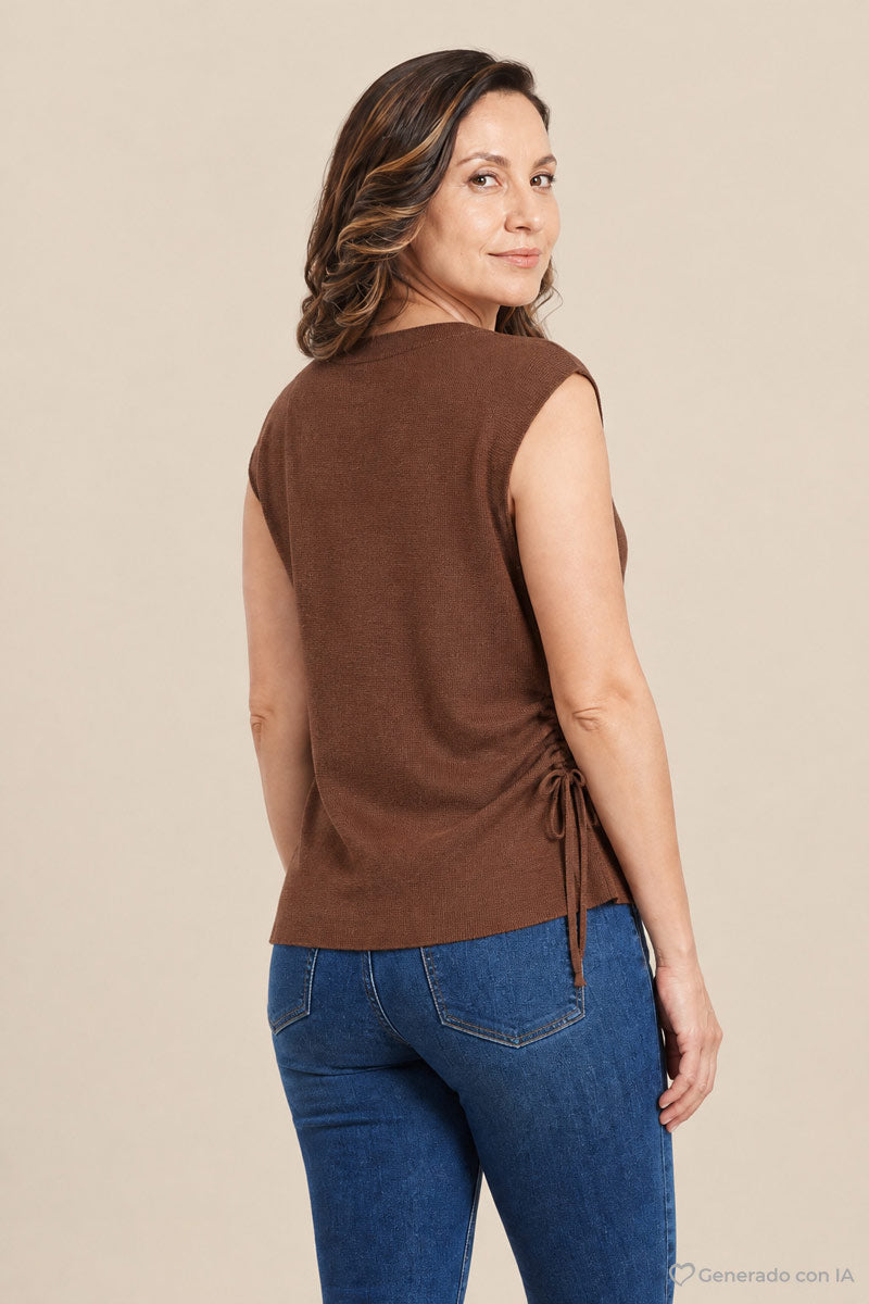 Blusa tejida sin manga con amarre en costado