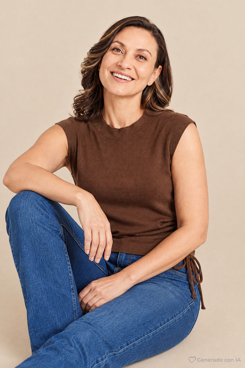 Blusa tejida sin manga con amarre en costado
