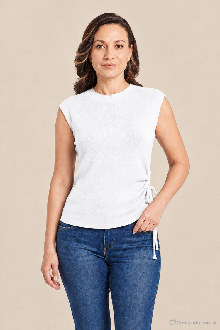 Blusa tejida sin manga con amarre en costado
