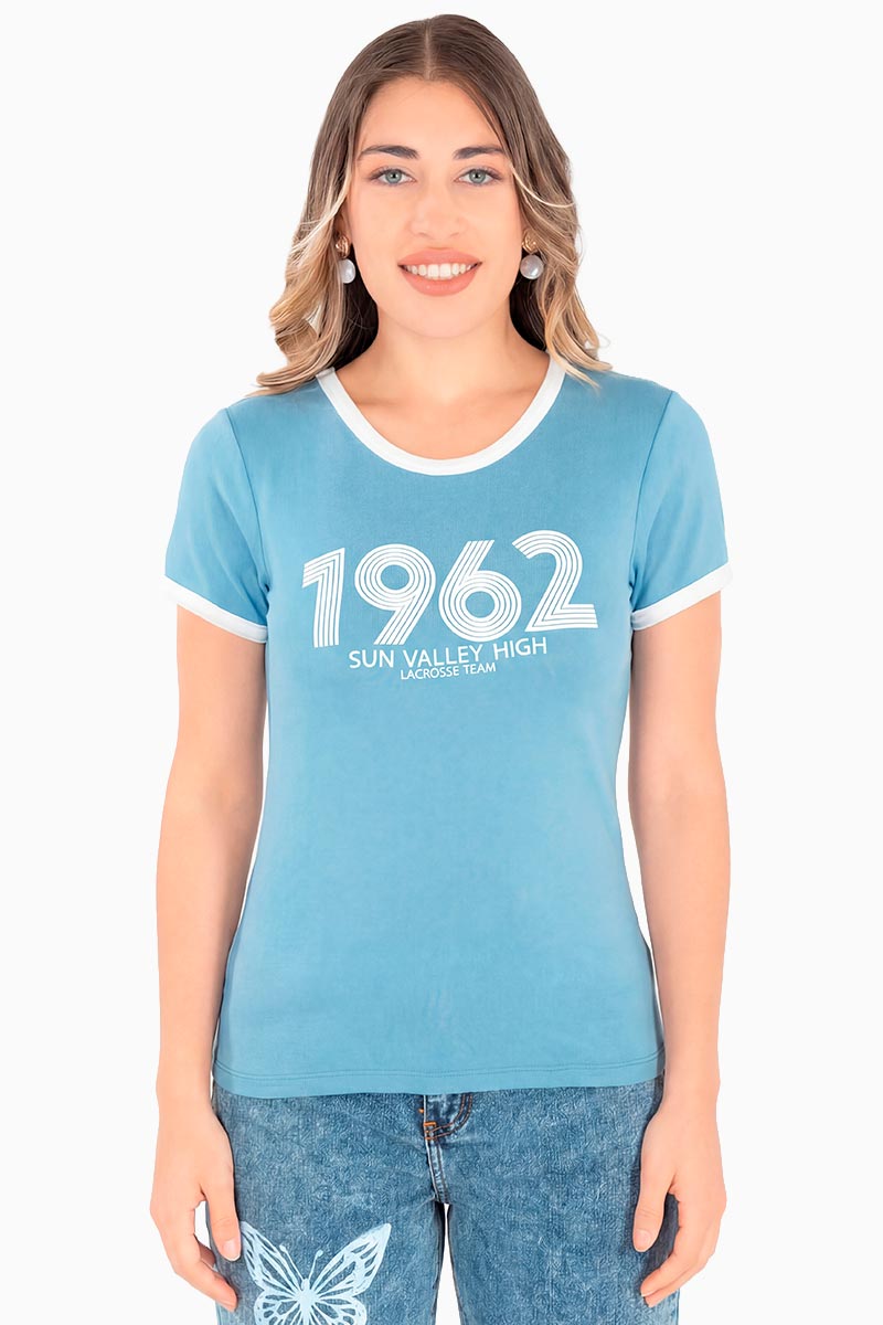 Playera estampada con bies en contraste