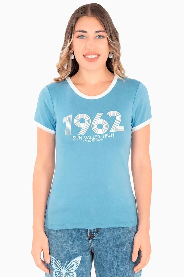 Playera estampada con bies en contraste