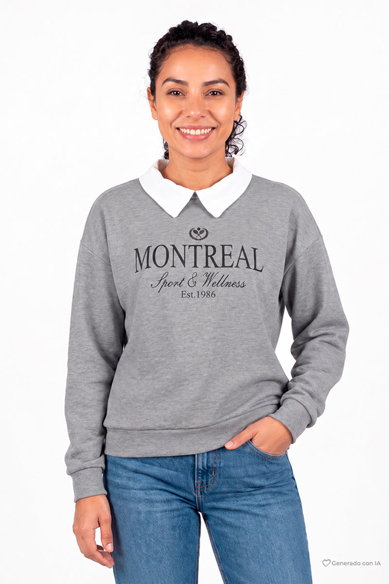 Sudadera cuello polo con estampado