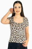 Blusa animal print con frunce en escote