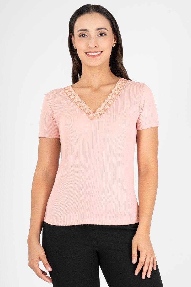 Blusa manga corta y encaje - Santory Ropa  (7407644082243)