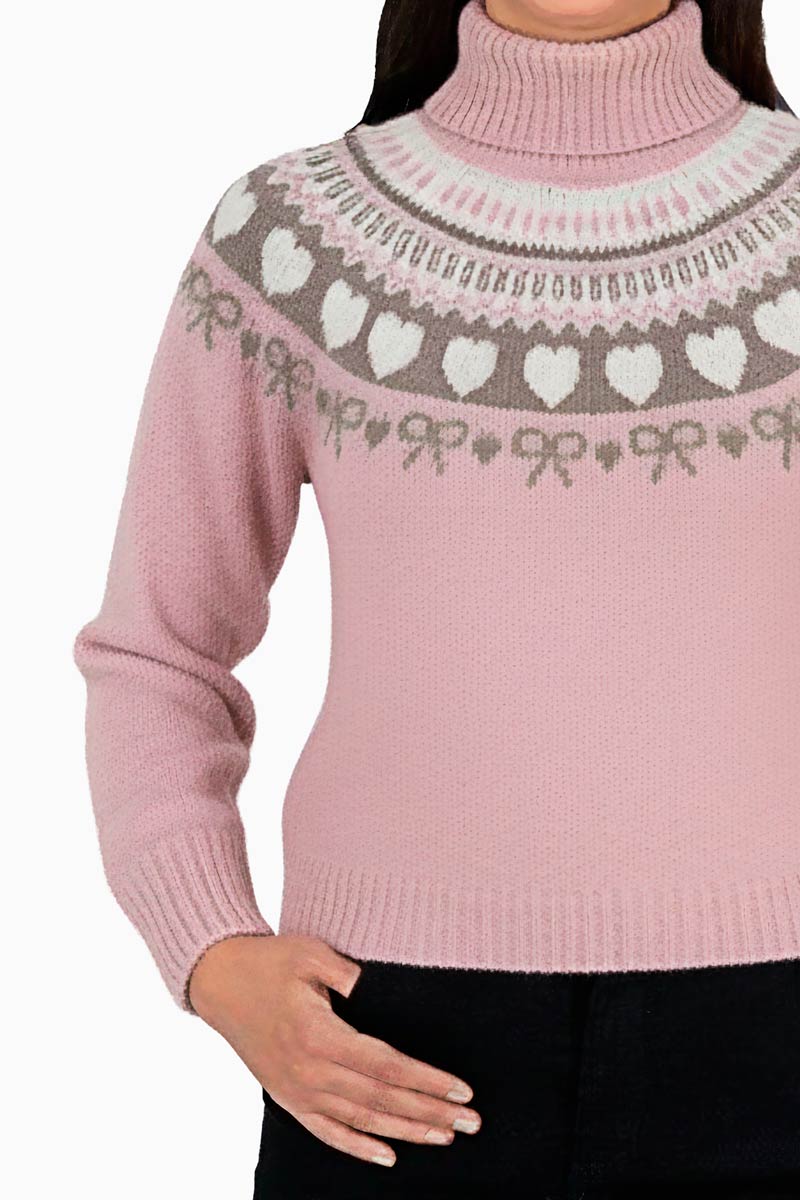 Suéter pesado con dibujo y cuello ruso