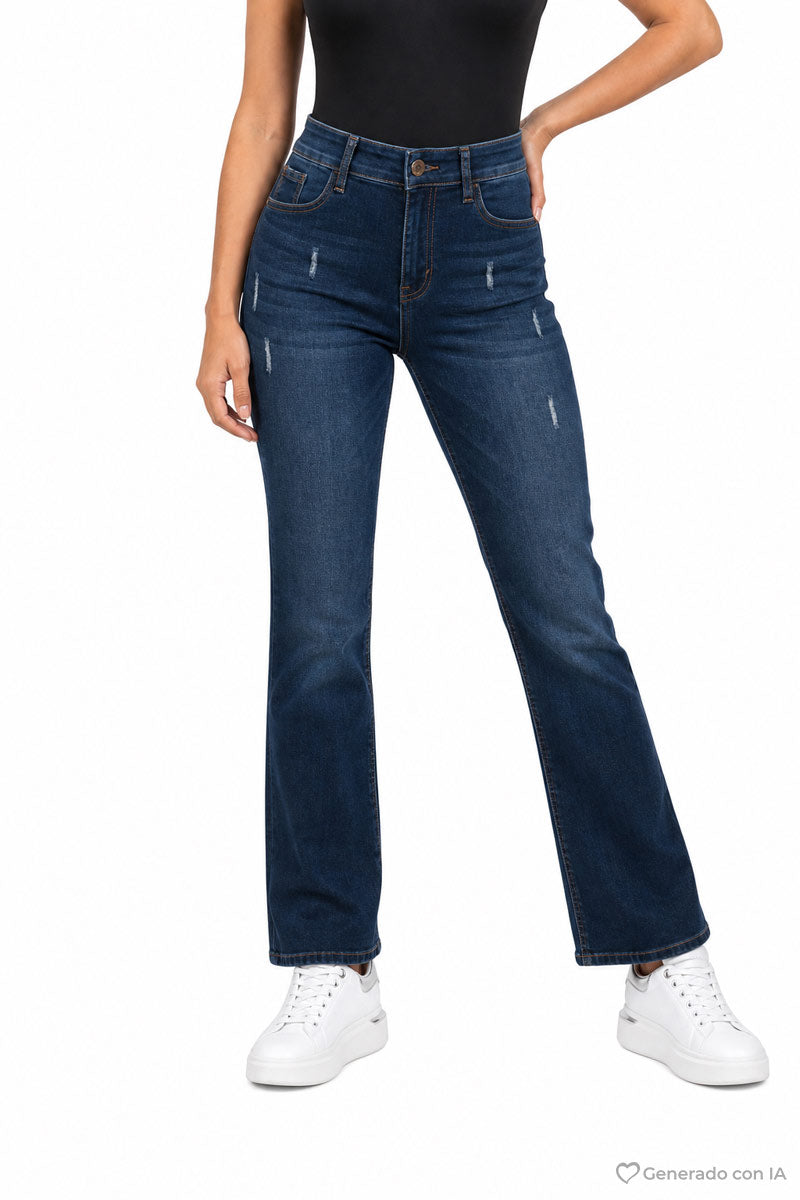 Jeans tiro medio rasgados y bolsas
