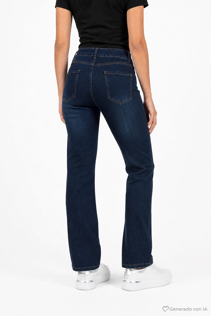Jeans ancho con costura y bolsas traseras