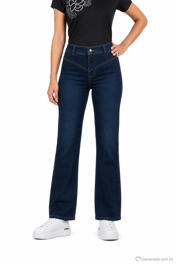 Jeans ancho con costura y bolsas traseras