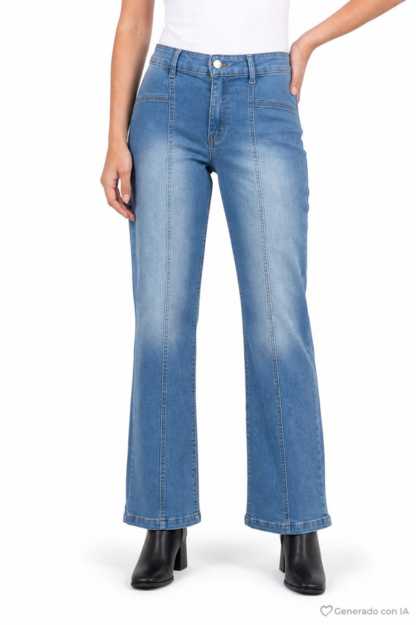 Jeans anchos con costuras verticales y bolsas