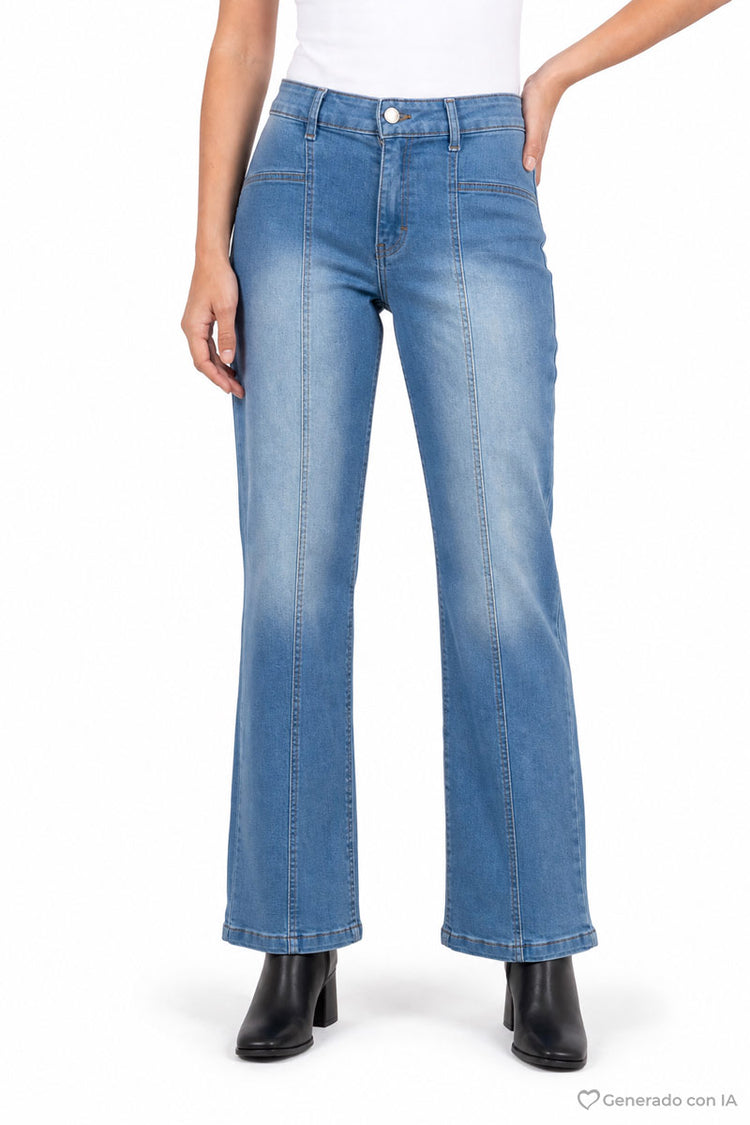 Jeans anchos con costuras verticales y bolsas