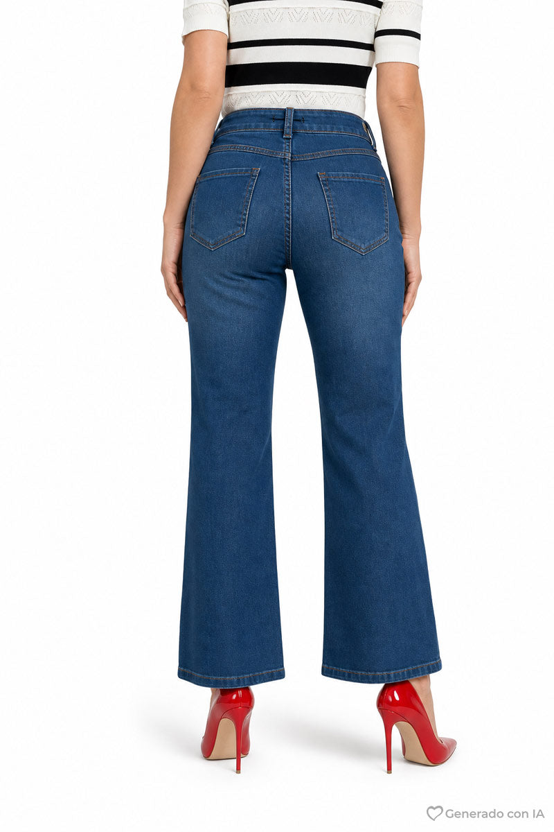 Jeans pierna ancha y con bolsas traseras