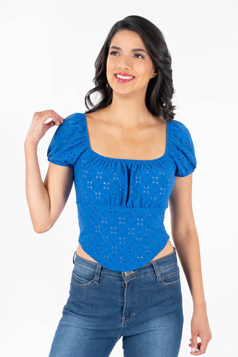 Blusa tipo campirana con amarre en escote - Santory Ropa  (7001590857795)