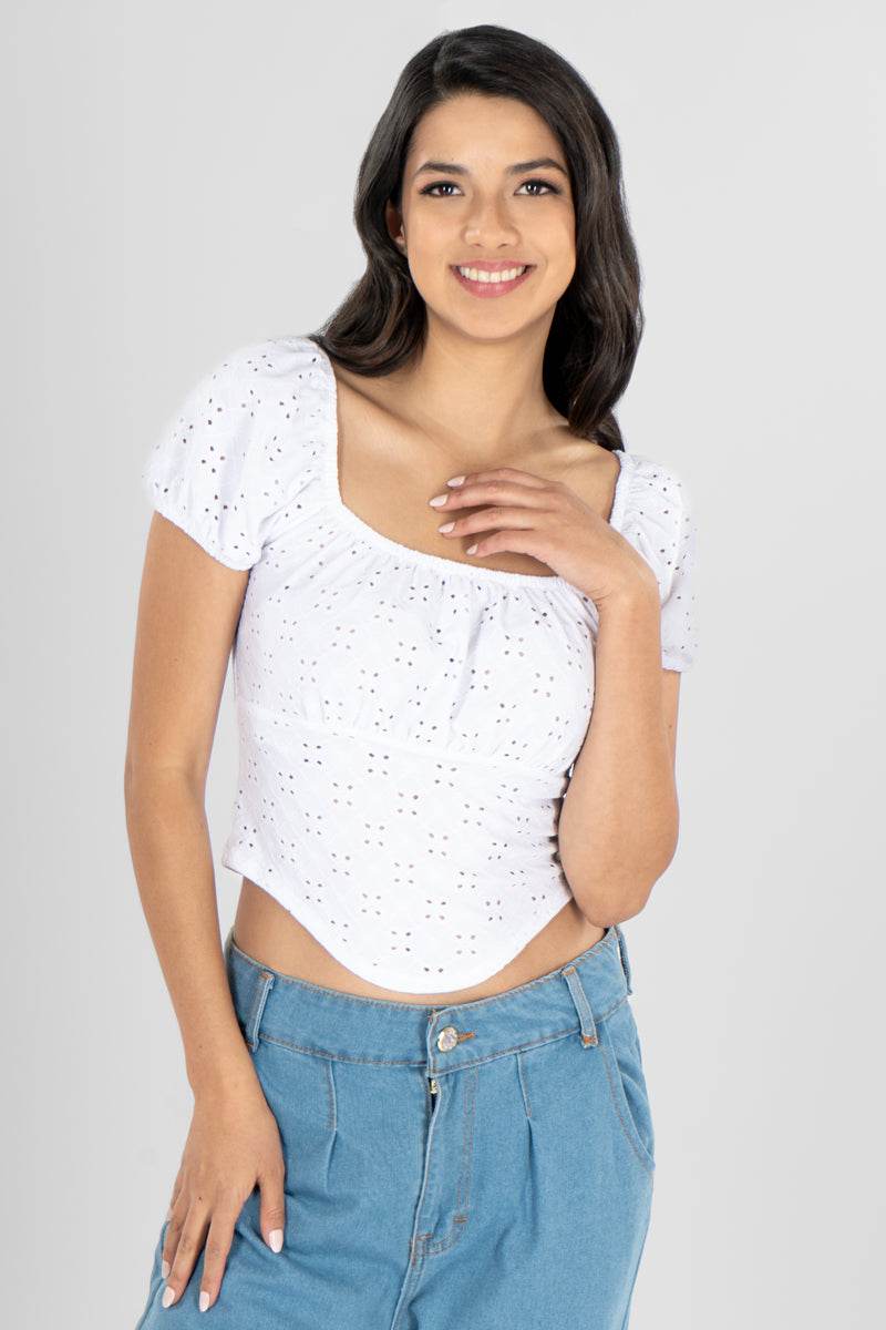 Blusa tipo campirana con amarre en escote - Santory Ropa  (7001590857795)