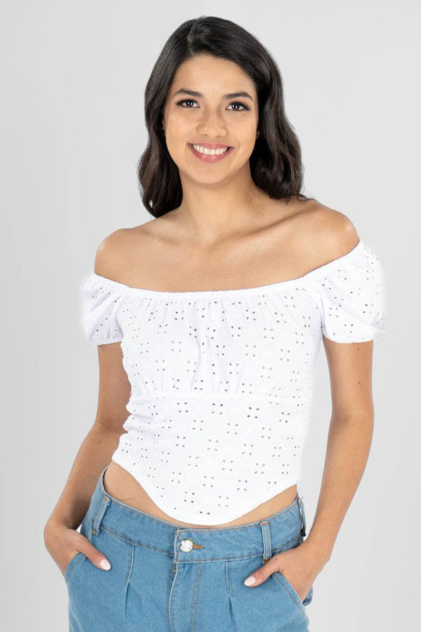 Blusa tipo campirana con amarre en escote - Santory Ropa  (7001590857795)