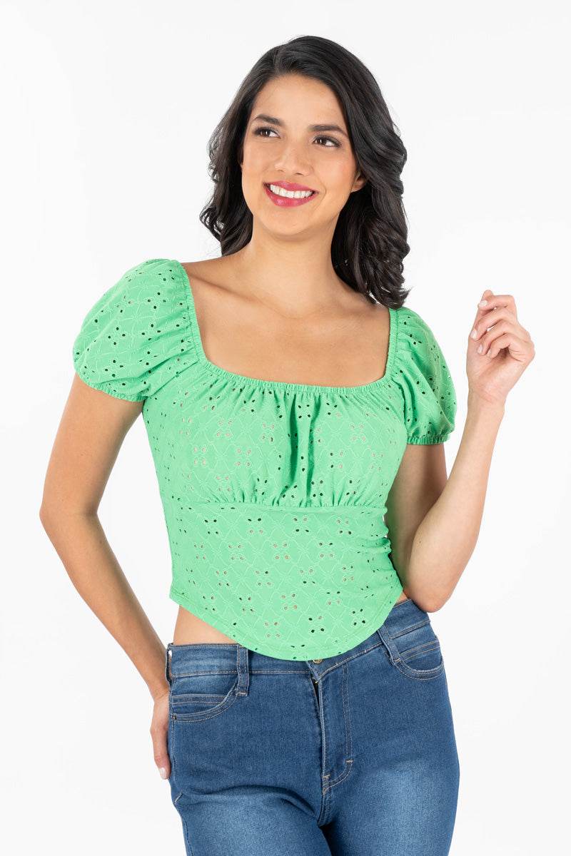 Blusa tipo campirana con amarre en escote - Santory Ropa  (7001590857795)